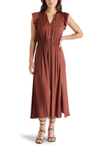 Allegra Ruffle Cap Sleeve Front Slit Midi Dress Cinnamon