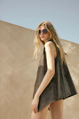 Faux Leather Snap Button Vest Espresso