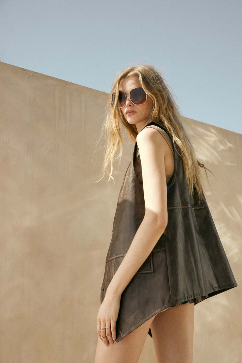 Faux Leather Snap Button Vest Espresso