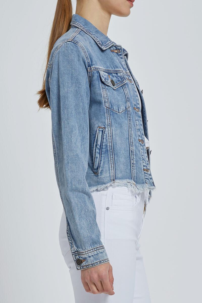 Classic Cropped Fitted Denim Jacket Medium Blue