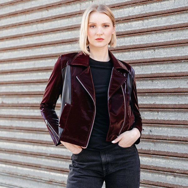 Vinyl Contrast Moto Jacket Mulberry