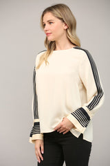 Contrast Stripe Detail Bell Sleeve Blouse Ivory