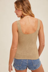 Floral Jacquard Seamless Tank Dusty Olive