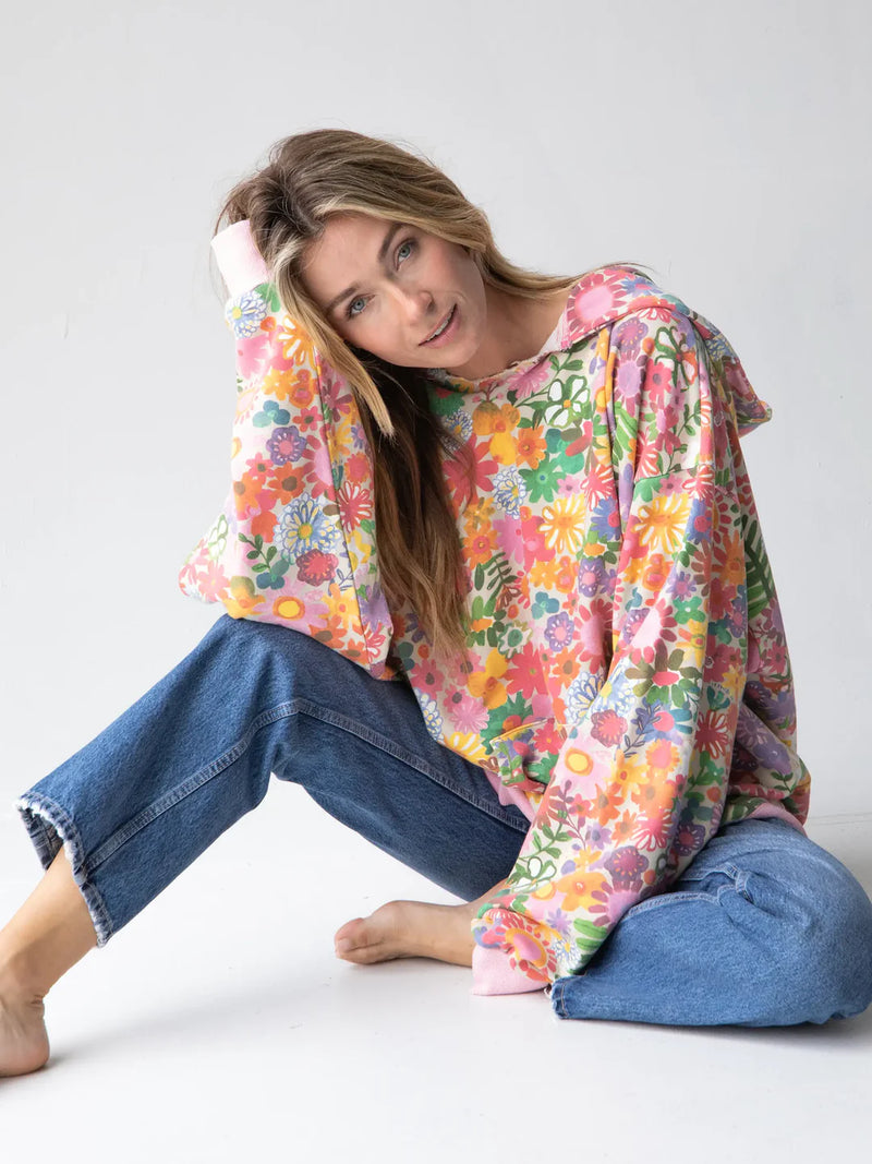 Oversized Printed Hoodie Rainbow Floral