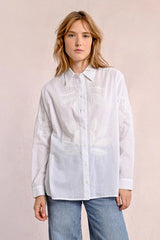 Stitched Floral Details Button Down Shirt White