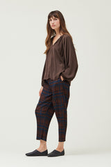 Tie Neck Solid Satin Blouse Dark Roast