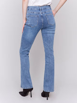 Twisted Split Hem Bootcut Jeans Medium Blue