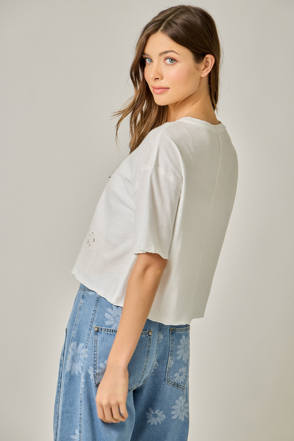 Tonal Embroidered Cotton Slub Tee Off White