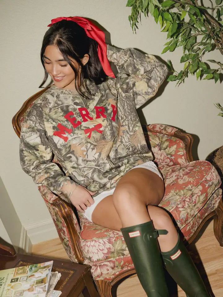 Merry Bow Christmas Camo Sweatshirt Camo