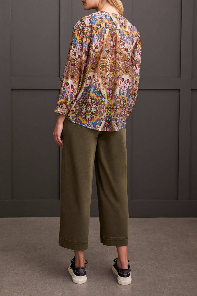 Printed Dolman Sleeve Button Down Blouse Grape Floral Mix