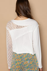 Asymmetric Lace Detail Long Sleeve Top Off White