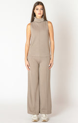Rolled Neck Seamed Tank Almond