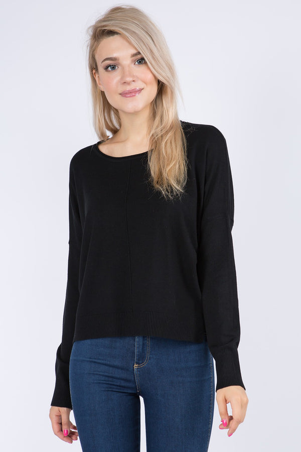 Center Seam Crew Neck Pullover Black