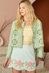 Scallop Hem Eyelet Jacket Pistachio
