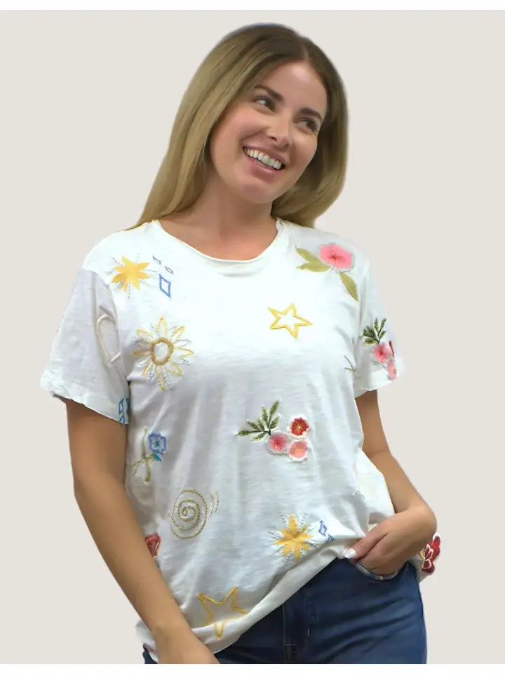 Ingrid Embroidered Tee White