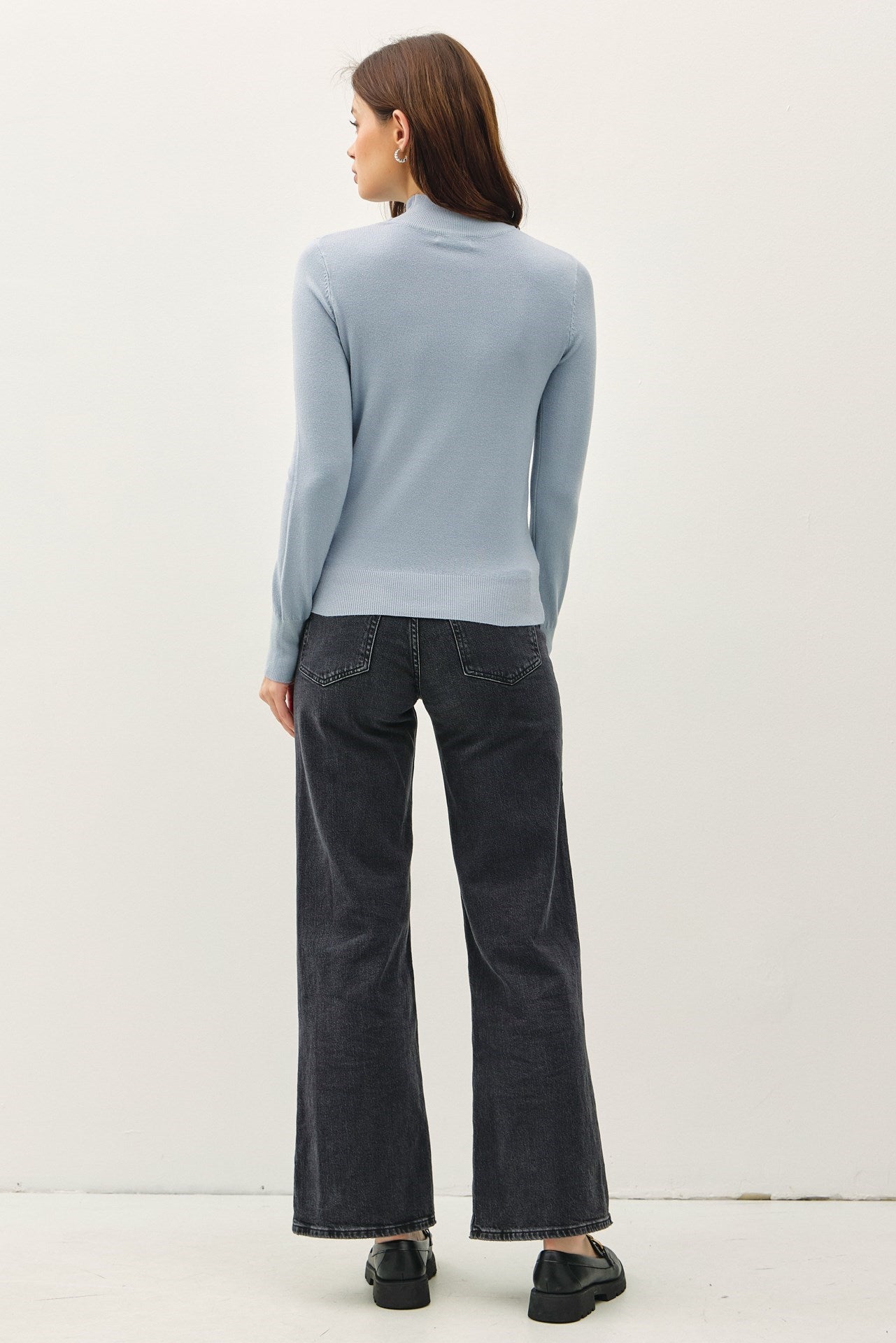 Mock Neck Basic Sweater Vintage Blue