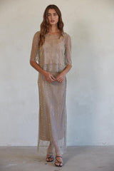Bellamy Fishnet Crystals Top Taupe