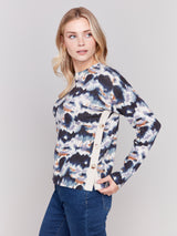 Side Button Printed Sweater Tie Dye