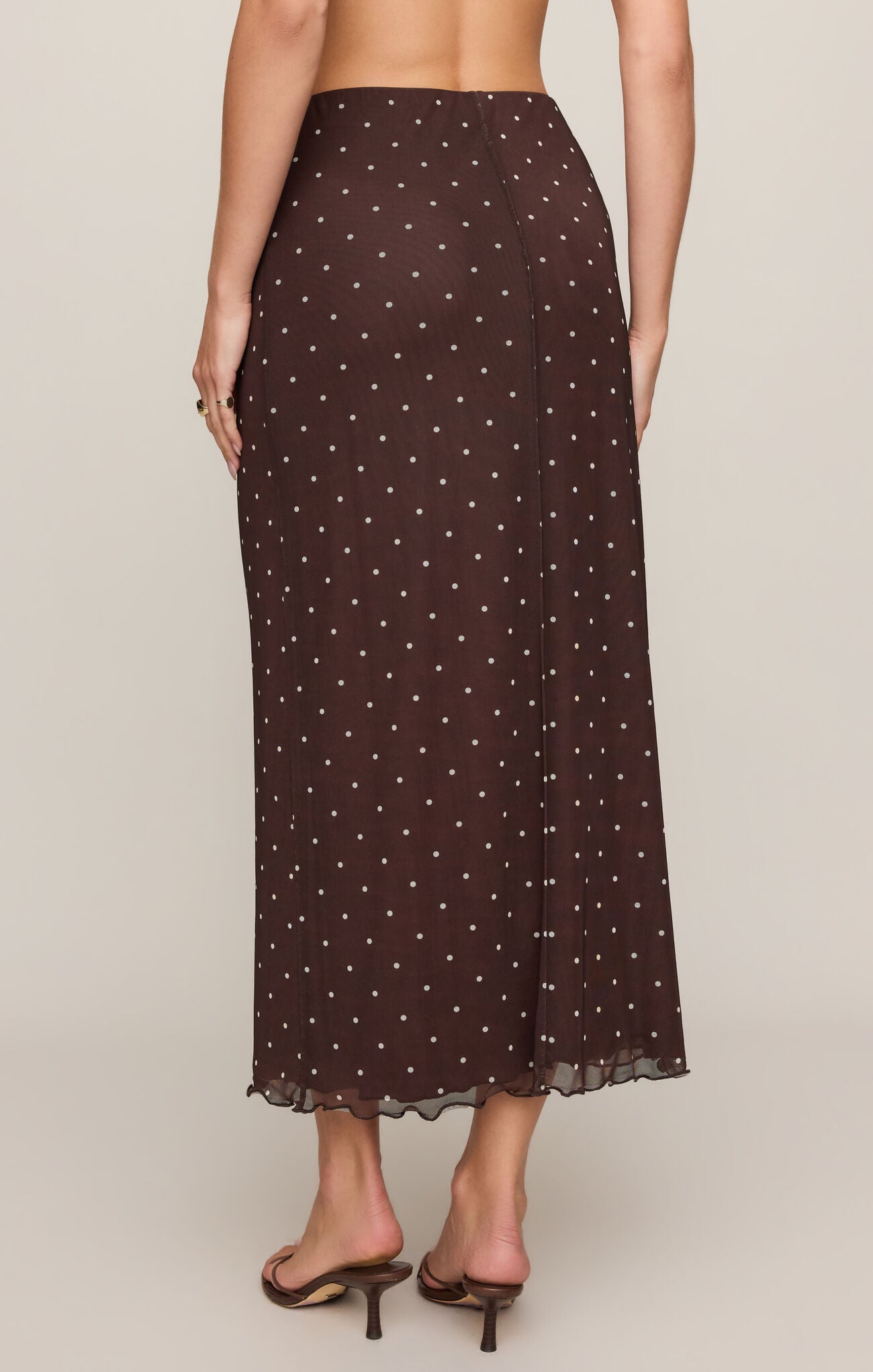 Eda Polka Dot Mesh Midi Skirt Dark Chocolate