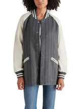 Skylie Brushed Pinstripe Stadium Jacket Grey
