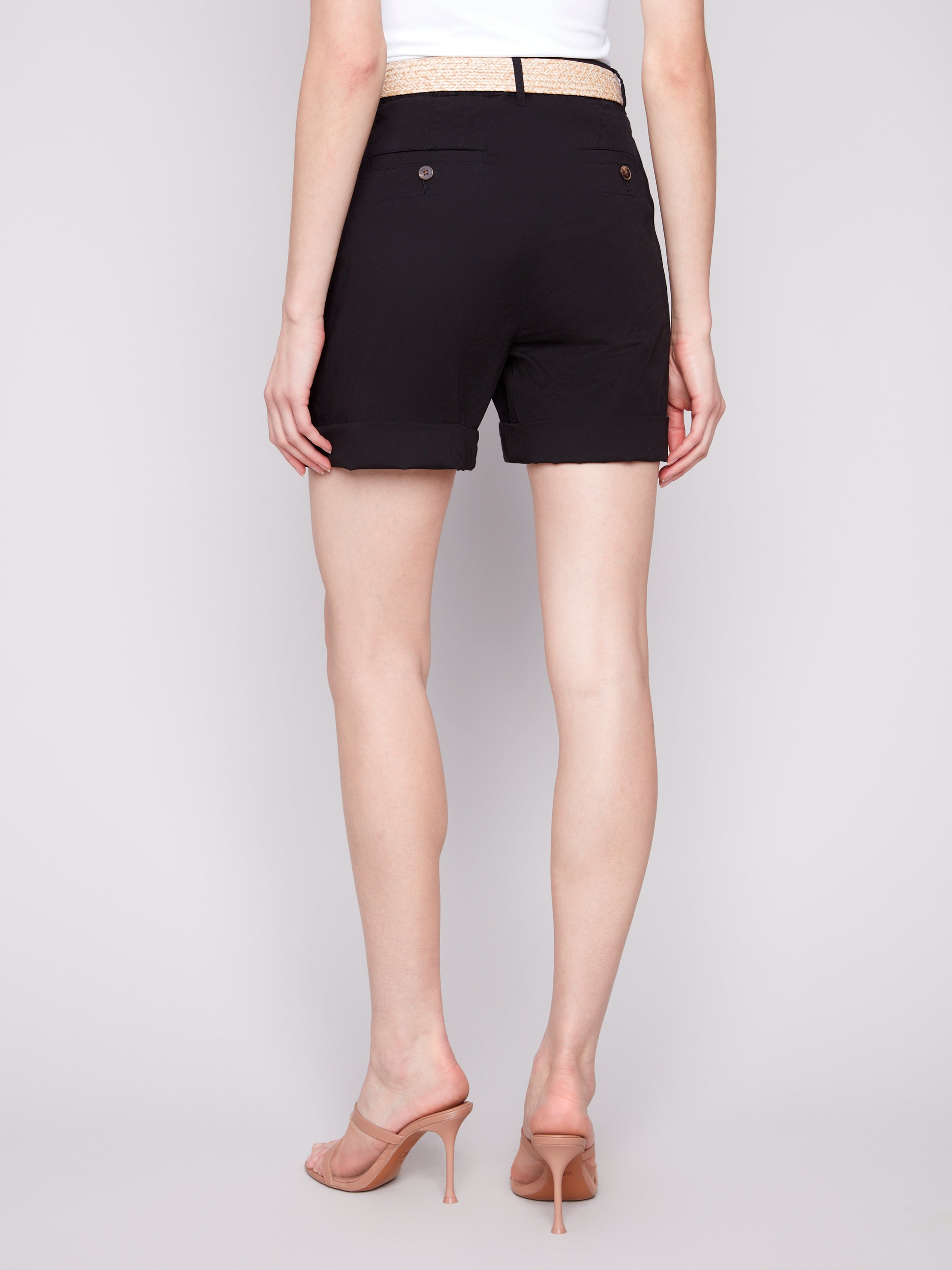 Belted Cuffed Shorts Black
