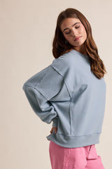 Striped Drop Shoulder Sweatshirt Ivory + Dusty Blue