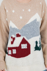 Cozy Chalet Scene Sweater Taupe