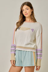 Color Block Embroidered Fish Sweater Off White Mix