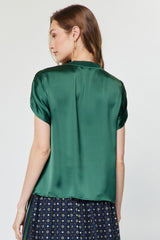 Gathered Shoulder Boxy Satin Top Cypress