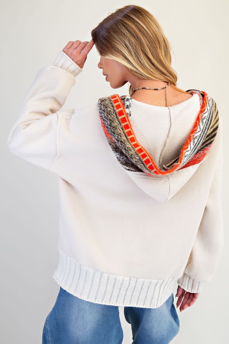 Multicolor Washed Terry Pullover Hoodie Ecru