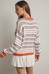 Sunset Cruise Stripe Cardigan Cloud/Sunkist
