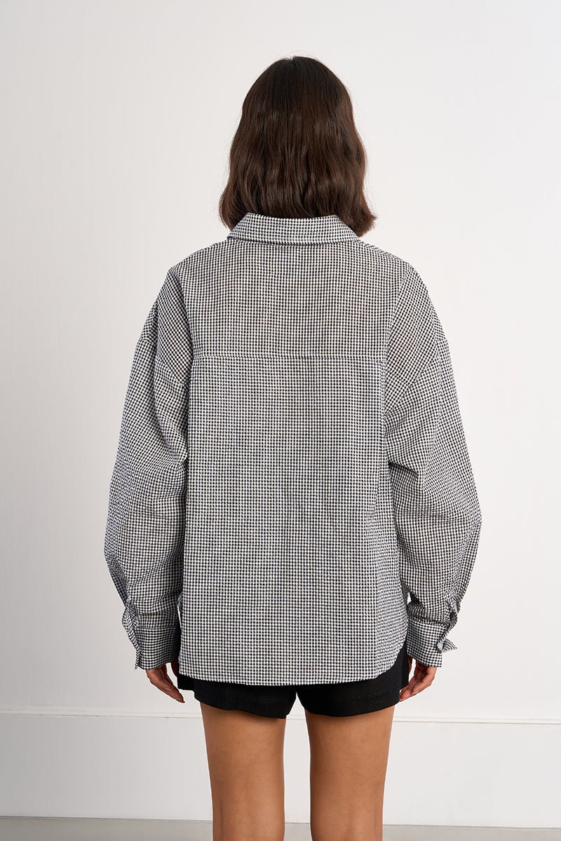 Checkered Single Pocket Button Up Shirt Black