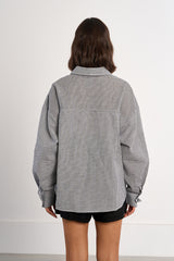 Checkered Single Pocket Button Up Shirt Black