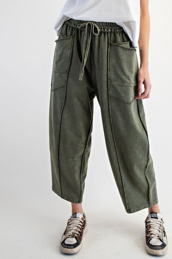 Mineral Washed Terry Knit Barrel Pants Pine Green