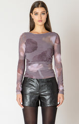 Printed Mesh Long Sleeve Top Mauve Floral