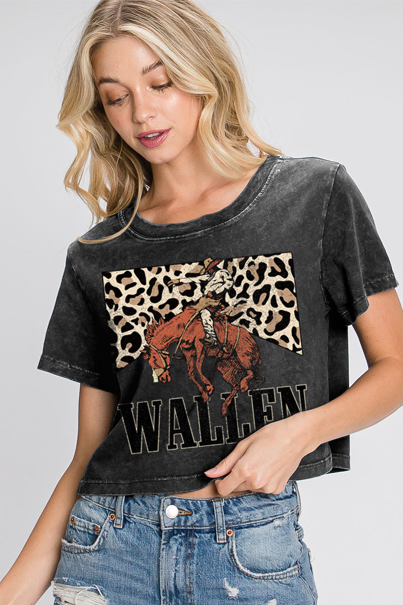 Wallen Cowboy Leopard Crop Top Mineral Black