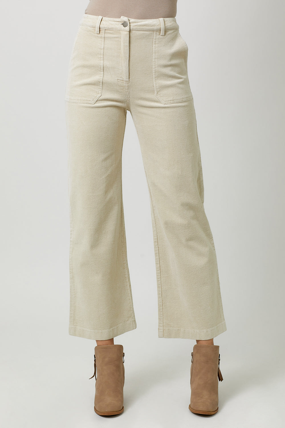 Washed Corduroy Wide Leg Trouser Almond