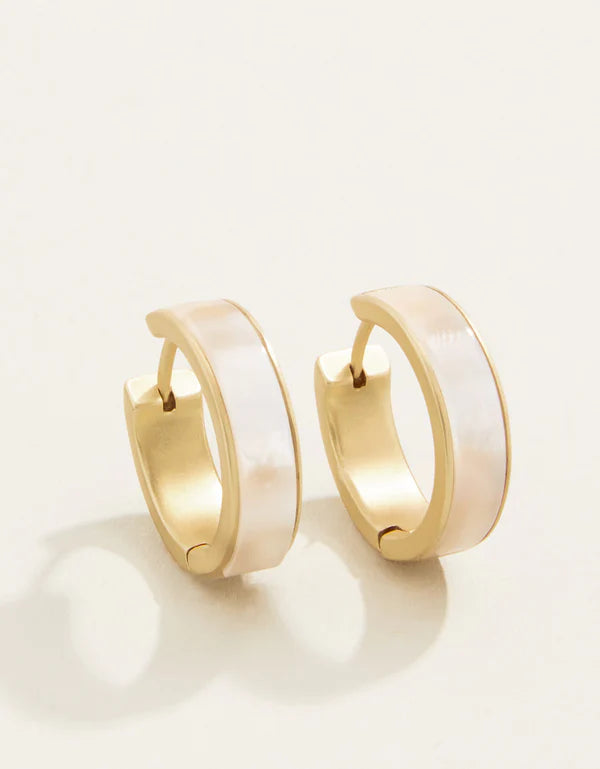 Mother of Pearl Midi Hoop Earrings - Gold