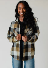 Button Up Plaid Shirt Olive + Black