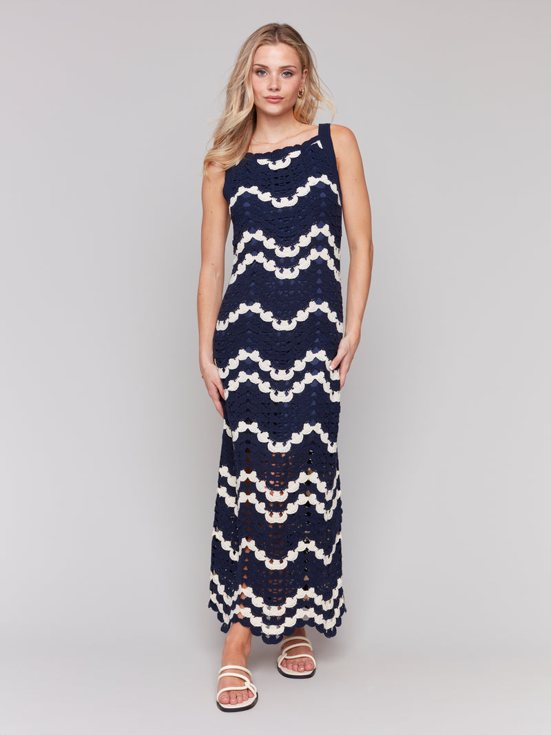 Crochet Sleeveless Maxi Dress Navy