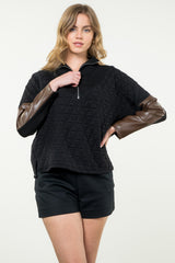Half Zip Textured Triangle Sweatshirt Black