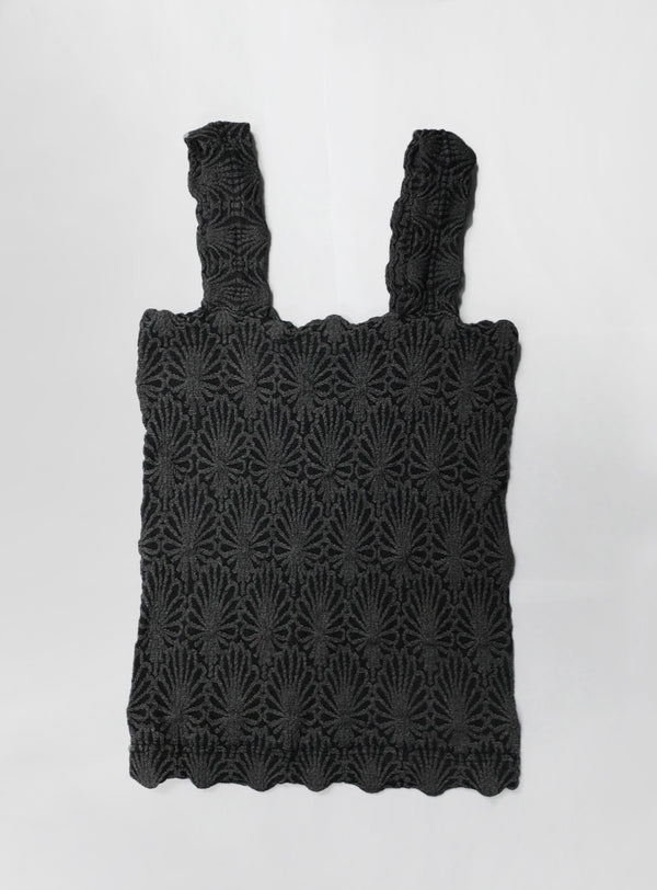 Lace Textured Square Tank Black