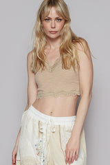 Vneck Ribbed Lace Detail Bralette Dried Taupe