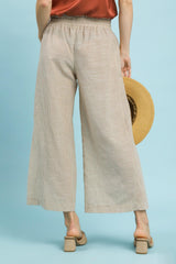 Linen Blend Striped Wide Leg Pants Tan