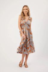 Malia Smock Detail Midi Dress Slate + Copper