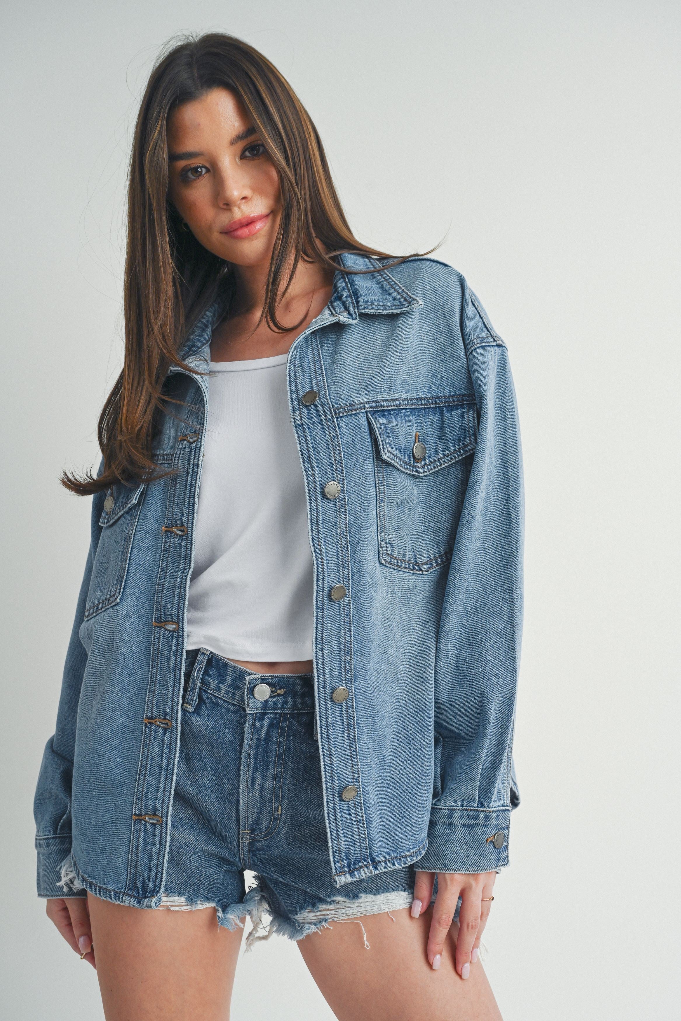 Oversized Big Pocket Denim Jacket Medium