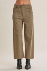 Stretchy Pinstripe Ankle Pants Olive