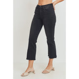 Distressed Hem Crop Flare Jeans Washed Black