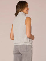 Banded Hem Textured Stripe Turtleneck Tank Heather Grey