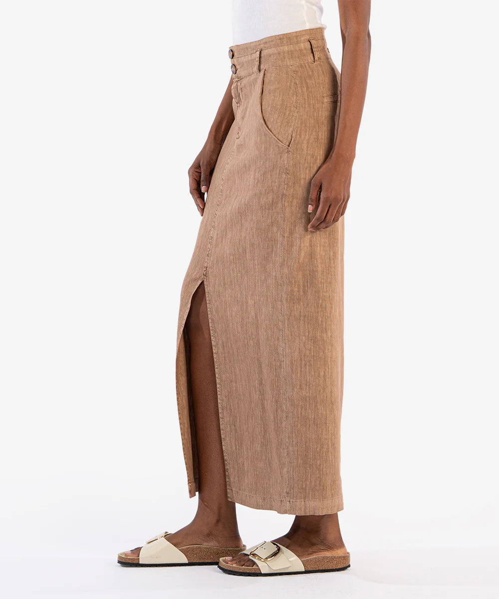 Freida Front Slit Double Button Skirt Wood